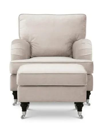 Howard Classic sofagruppe lenestol og fotskammel i fløyel - Beige - Møbler - Stoler & lenestoler - Lenestoler - Howard lenestol
