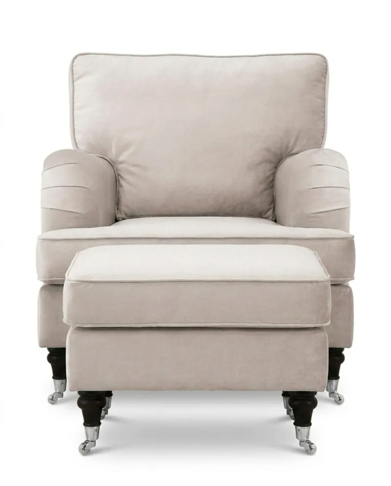Howard Classic sofagruppe lenestol og fotskammel i fløyel - Beige - Møbler - Stoler & lenestoler - Lenestoler - Howard lenestol