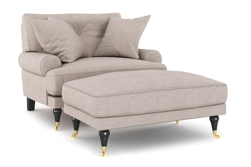 Andrew Lenestol med Fotskammel - Beige/Messing - Møbler - Stoler & lenestoler - Lenestoler - Lenestol med fotskammel