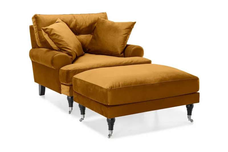 Andrew Lenestol med Fotskammel Fløyel - Amber/Krom - Møbler - Stoler & lenestoler - Lenestoler - Howard lenestol