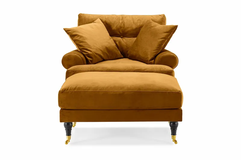 Andrew Lenestol med Fotskammel Fløyel - Amber/Messing - Møbler - Stoler & lenestoler - Lenestoler - Howard lenestol