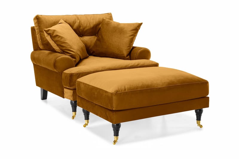 Andrew Lenestol med Fotskammel Fløyel, Amber/Messing