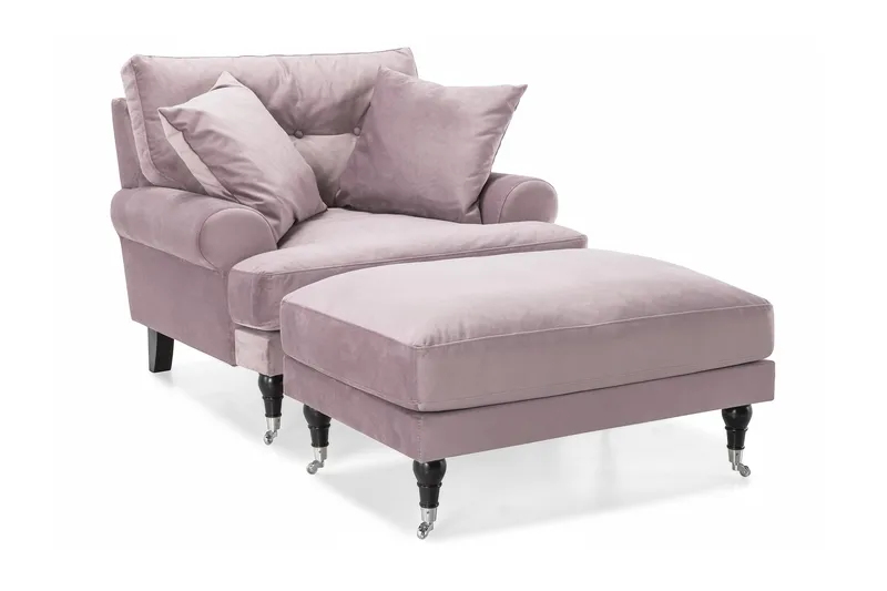 Andrew Lenestol med Fotskammel Fløyel, Lilla/Krom