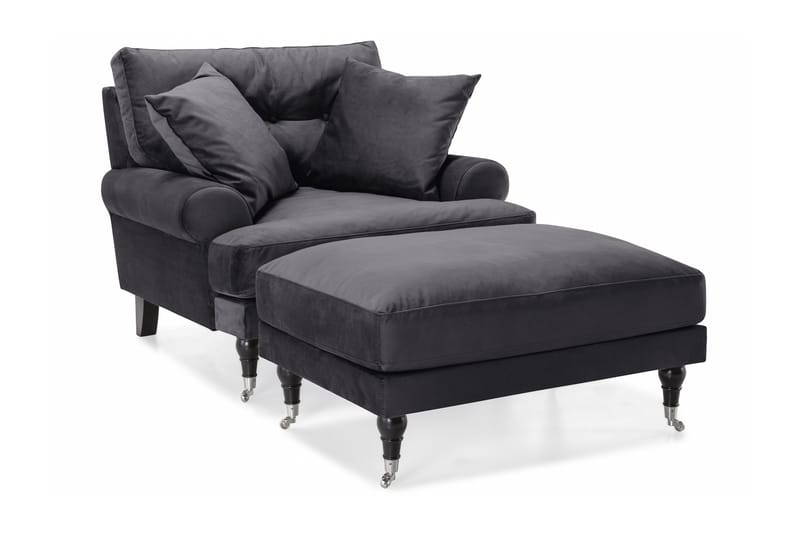 Andrew Lenestol med Fotskammel Fløyel - Mørkegrå/Krom - Møbler - Stoler & lenestoler - Lenestoler - Howard lenestol