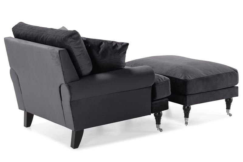 Andrew Lenestol med Fotskammel Fløyel - Mørkegrå/Krom - Møbler - Stoler & lenestoler - Lenestoler - Howard lenestol