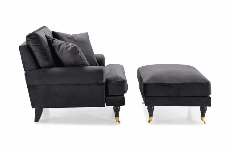 Andrew Lenestol med Fotskammel Fløyel - Mørkegrå/Messing - Møbler - Stoler & lenestoler - Lenestoler - Howard lenestol