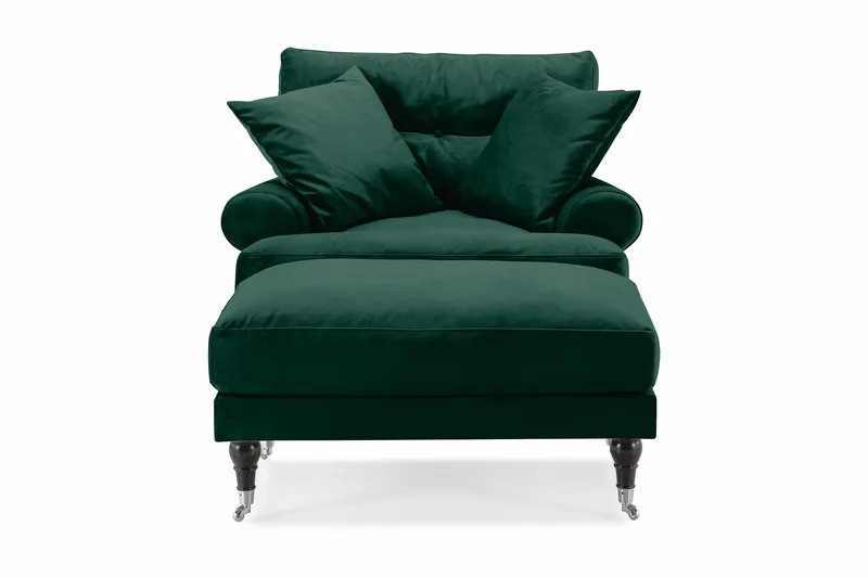 Andrew Lenestol med Fotskammel Fløyel - Mørkegrønn/Krom - Møbler - Stoler & lenestoler - Lenestoler - Howard lenestol