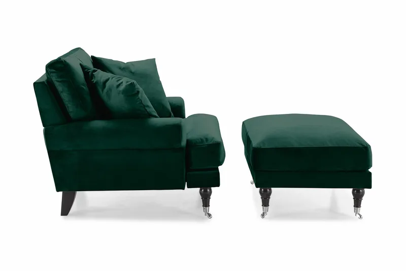 Andrew Lenestol med Fotskammel Fløyel - Mørkegrønn/Krom - Møbler - Stoler & lenestoler - Lenestoler - Howard lenestol