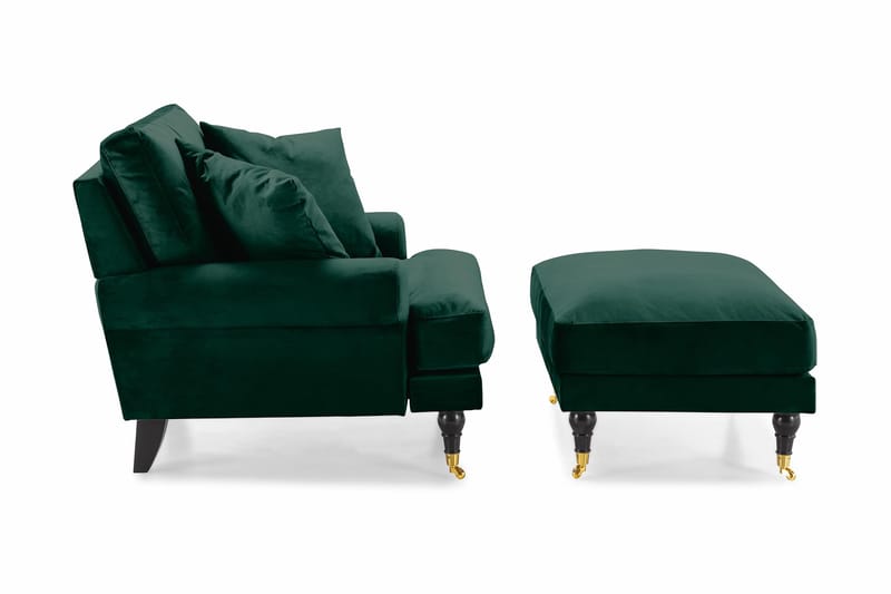 Andrew Lenestol med Fotskammel Fløyel - Mørkegrønn/Messing - Møbler - Stoler & lenestoler - Lenestoler - Howard lenestol