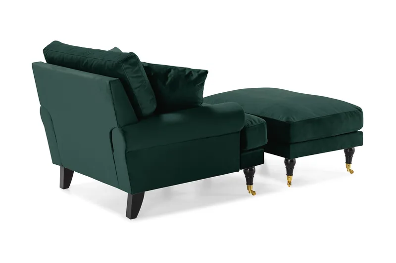 Andrew Lenestol med Fotskammel Fløyel - Mørkegrønn/Messing - Møbler - Stoler & lenestoler - Lenestoler - Howard lenestol