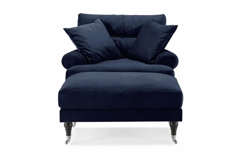 Andrew Lenestol med Fotskammel Fløyel - Midnattsblå/Krom - Møbler - Stoler & lenestoler - Lenestoler - Howard lenestol