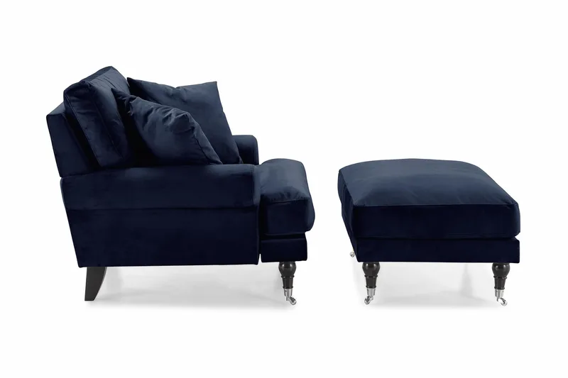 Andrew Lenestol med Fotskammel Fløyel - Midnattsblå/Krom - Møbler - Stoler & lenestoler - Lenestoler - Howard lenestol