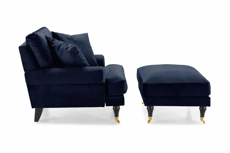 Andrew Lenestol med Fotskammel Fløyel - Midnattsblå/Messing - Møbler - Stoler & lenestoler - Lenestoler - Howard lenestol