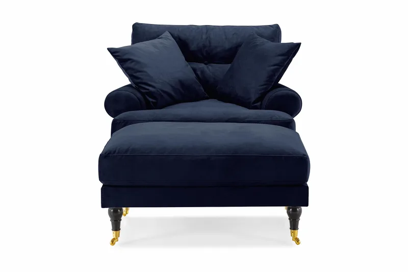 Andrew Lenestol med Fotskammel Fløyel - Midnattsblå/Messing - Møbler - Stoler & lenestoler - Lenestoler - Howard lenestol