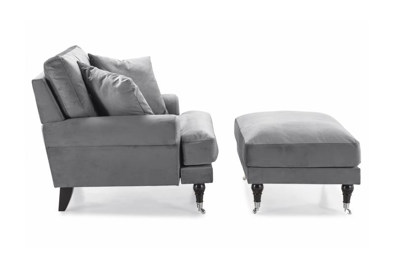 Andrew Lenestol med Fotskammel Fløyel - Sølvgrå/Krom - Møbler - Stoler & lenestoler - Lenestoler - Howard lenestol