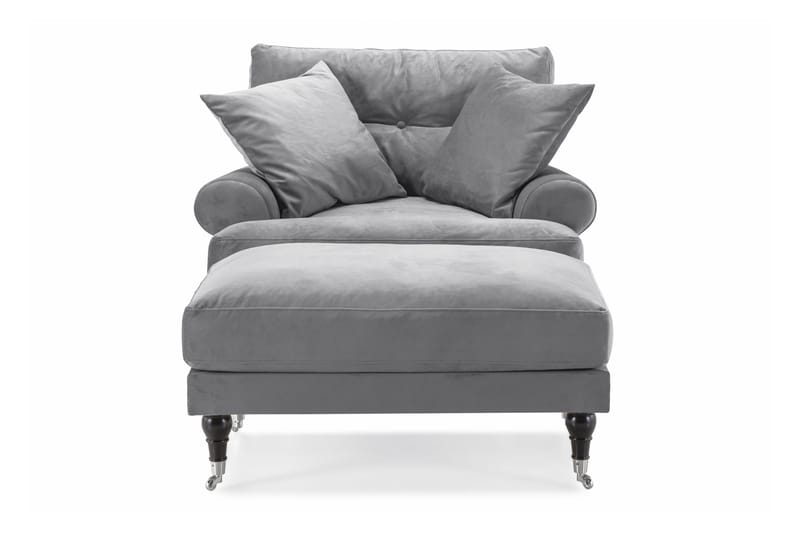 Andrew Lenestol med Fotskammel Fløyel - Sølvgrå/Krom - Møbler - Stoler & lenestoler - Lenestoler - Howard lenestol