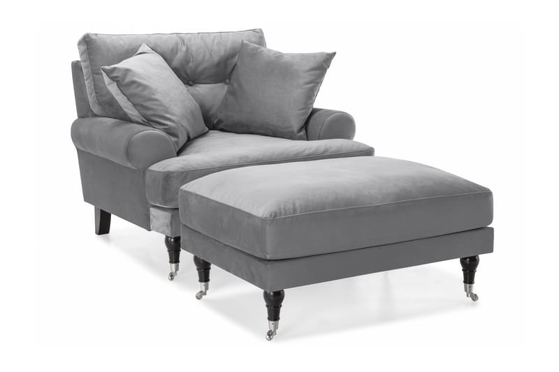 Andrew Lenestol med Fotskammel Fløyel - Sølvgrå/Krom - Møbler - Stoler & lenestoler - Lenestoler - Howard lenestol