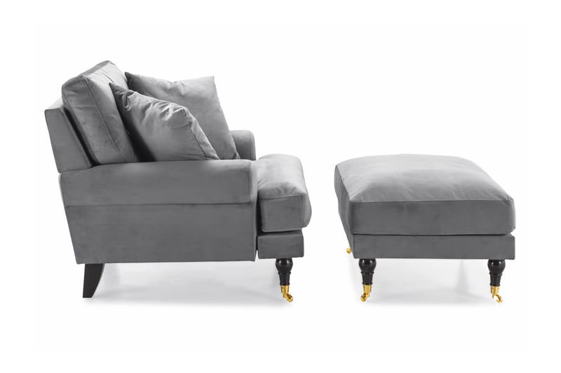 Andrew Lenestol med Fotskammel Fløyel - Sølvgrå/Messing - Møbler - Stoler & lenestoler - Lenestoler - Howard lenestol