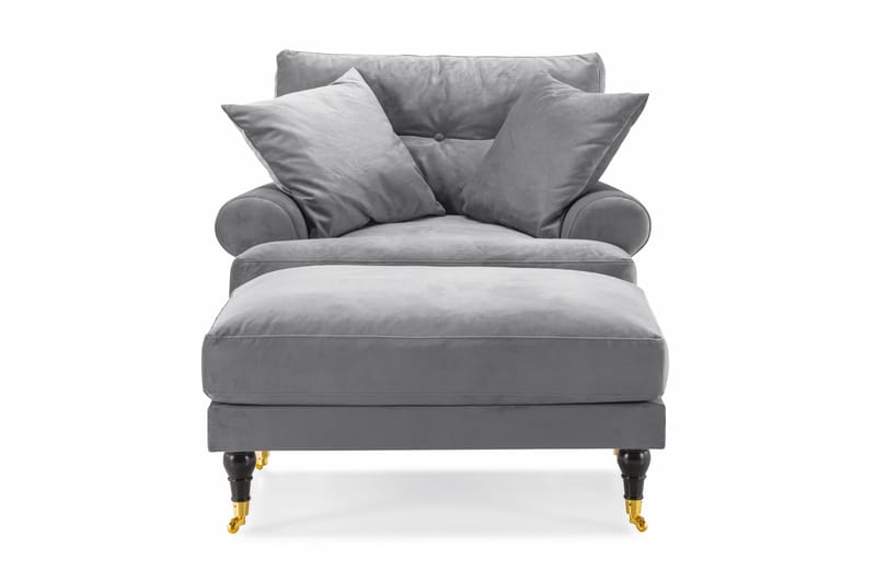 Andrew Lenestol med Fotskammel Fløyel - Sølvgrå/Messing - Møbler - Stoler & lenestoler - Lenestoler - Howard lenestol