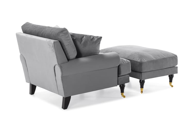 Andrew Lenestol med Fotskammel Fløyel - Sølvgrå/Messing - Møbler - Stoler & lenestoler - Lenestoler - Howard lenestol