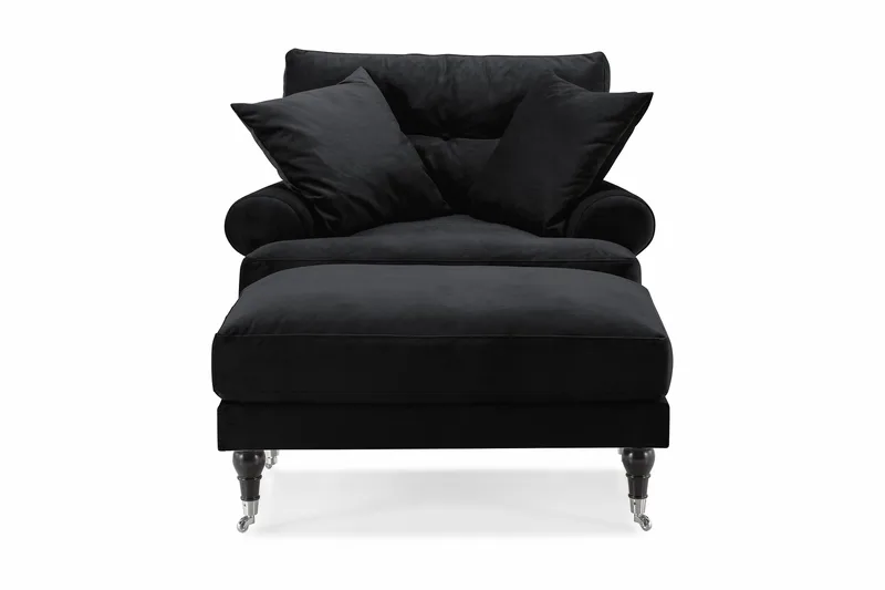 Andrew Lenestol med Fotskammel Fløyel - Svart/Krom - Møbler - Stoler & lenestoler - Lenestoler - Howard lenestol