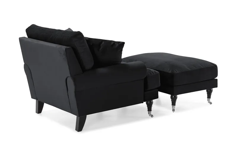 Andrew Lenestol med Fotskammel Fløyel - Svart/Krom - Møbler - Stoler & lenestoler - Lenestoler - Howard lenestol