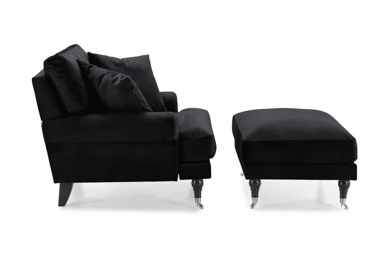 Andrew Lenestol med Fotskammel Fløyel - Svart/Krom - Møbler - Stoler & lenestoler - Lenestoler - Howard lenestol