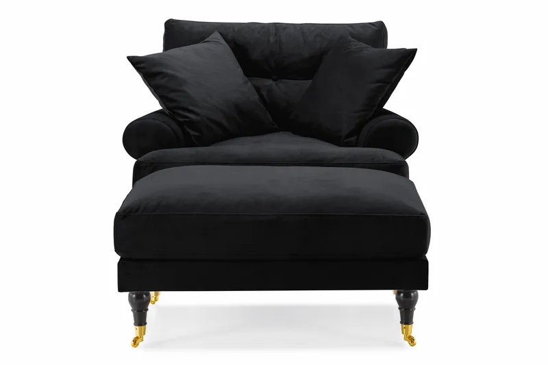 Andrew Lenestol med Fotskammel Fløyel - Svart/Messing - Møbler - Stoler & lenestoler - Lenestoler - Howard lenestol