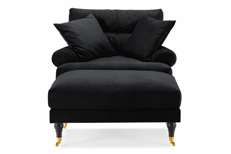 Andrew Lenestol med Fotskammel Fløyel - Svart/Messing - Møbler - Stoler & lenestoler - Lenestoler - Howard lenestol