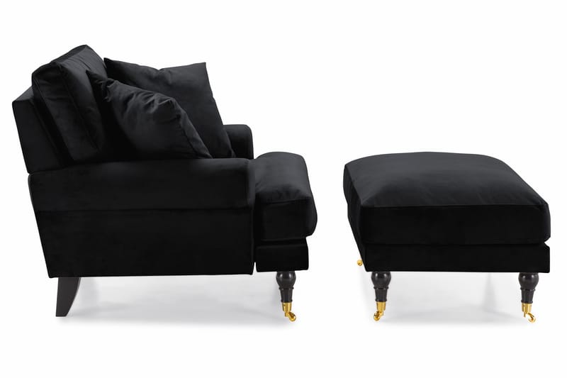 Andrew Lenestol med Fotskammel Fløyel - Svart/Messing - Møbler - Stoler & lenestoler - Lenestoler - Howard lenestol