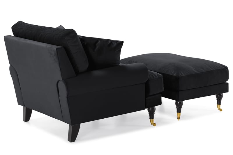 Andrew Lenestol med Fotskammel Fløyel - Svart/Messing - Møbler - Stoler & lenestoler - Lenestoler - Howard lenestol