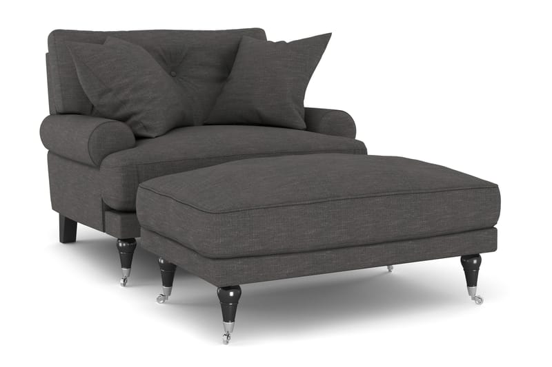 Andrew Lenestol med Fotskammel - Mørkegrå/Krom - Møbler - Stoler & lenestoler - Lenestoler - Howard lenestol