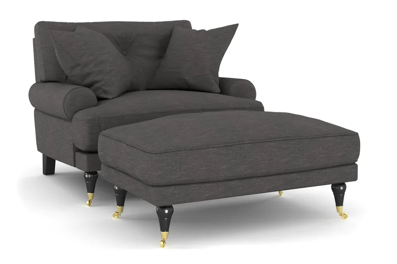 Andrew Lenestol med Fotskammel - Mørkegrå/Messing - Møbler - Stoler & lenestoler - Lenestoler - Howard lenestol