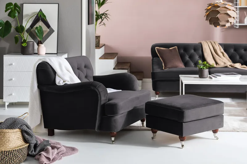 Howard Riviera Lenestol med Fotskammel - Mørkegrå - Møbler - Stoler & lenestoler - Lenestoler - Howard lenestol