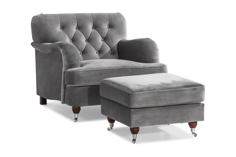 Howard Riviera Lenestol med Fotskammel, Sølvgrå