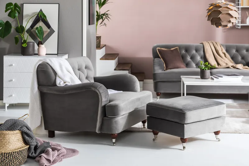 Howard Riviera Lenestol med Fotskammel - Sølvgrå - Møbler - Stoler & lenestoler - Lenestoler - Howard lenestol