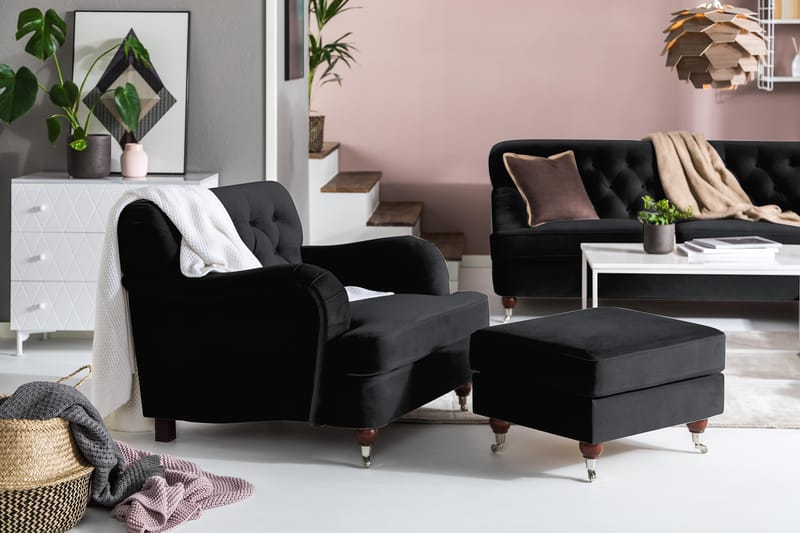 Howard Riviera Lenestol med Fotskammel - Svart - Møbler - Stoler & lenestoler - Lenestoler - Howard lenestol