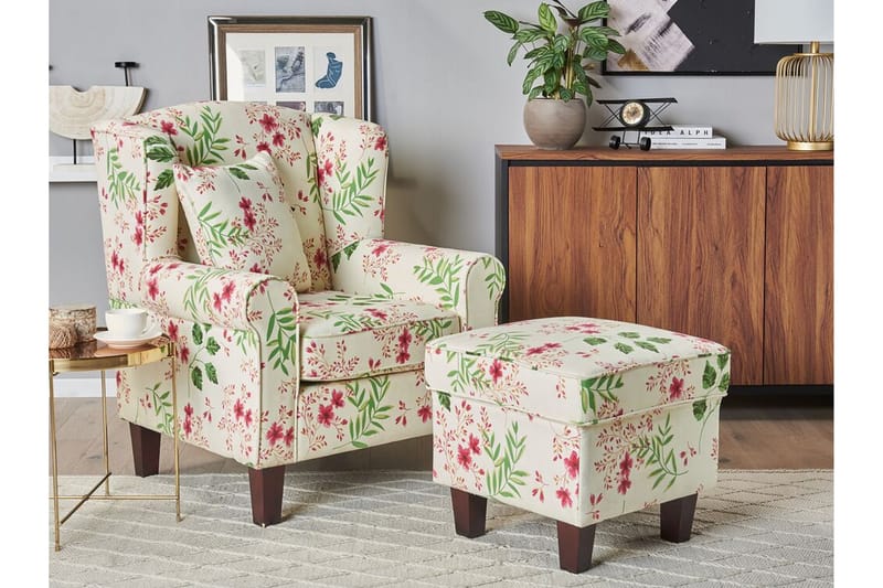 Ingeberg Lenestol med fotskammel Blomstermønster - Beige - Møbler - Stoler & lenestoler - Lenestoler