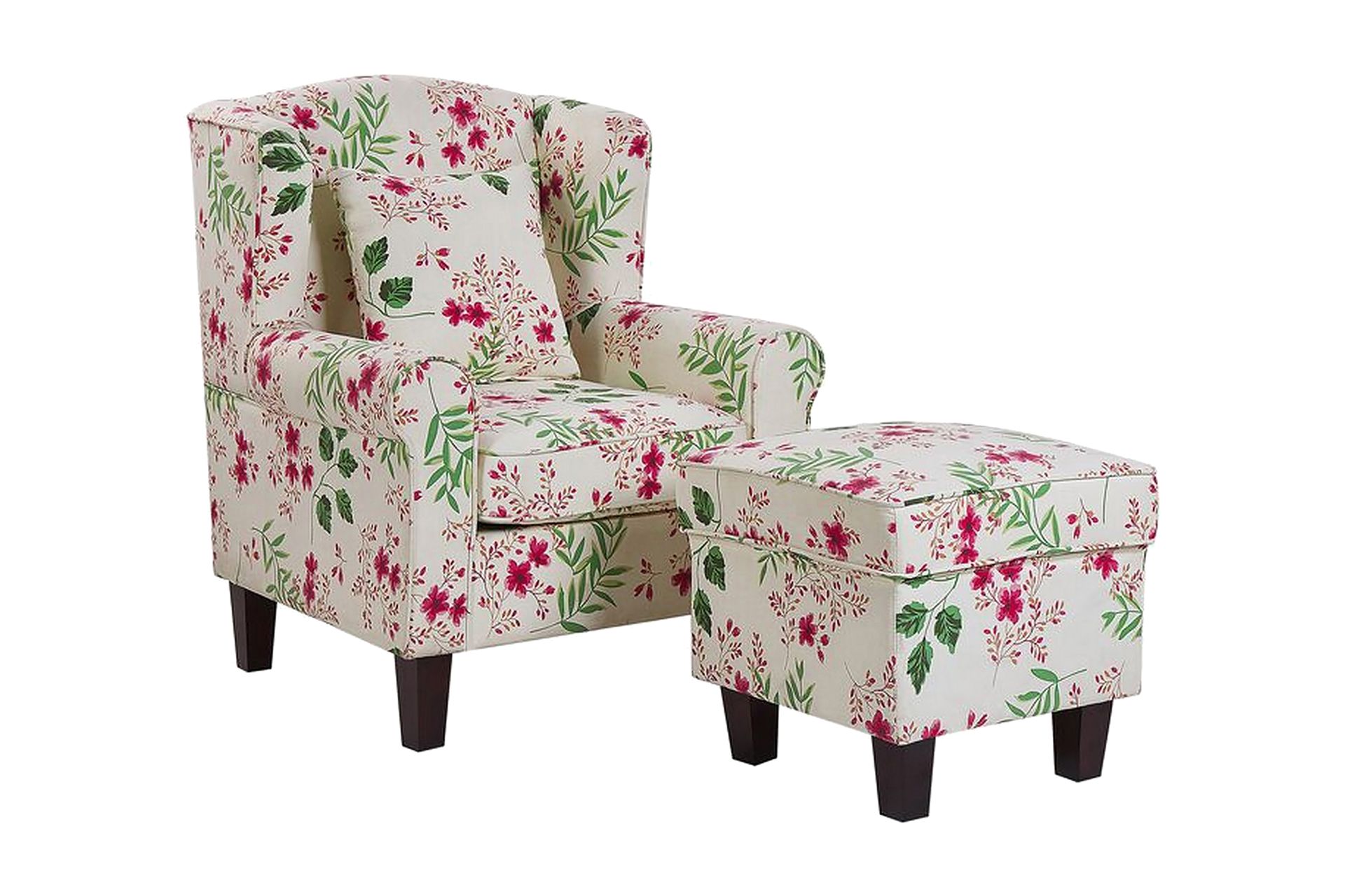 Ingeberg Lenestol med fotskammel Blomstermønster - Beige - Møbler - Stoler & lenestoler - Lenestoler