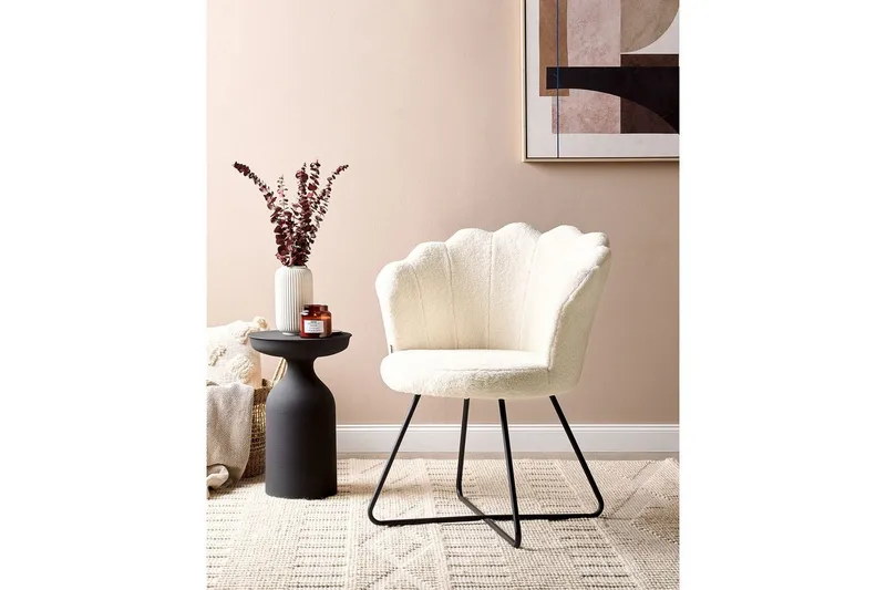 Lenestol Lovelock - Hvit, Svart/Bouclé - Møbler - Stoler & lenestoler - Lenestoler - Lenestoler uten armlene