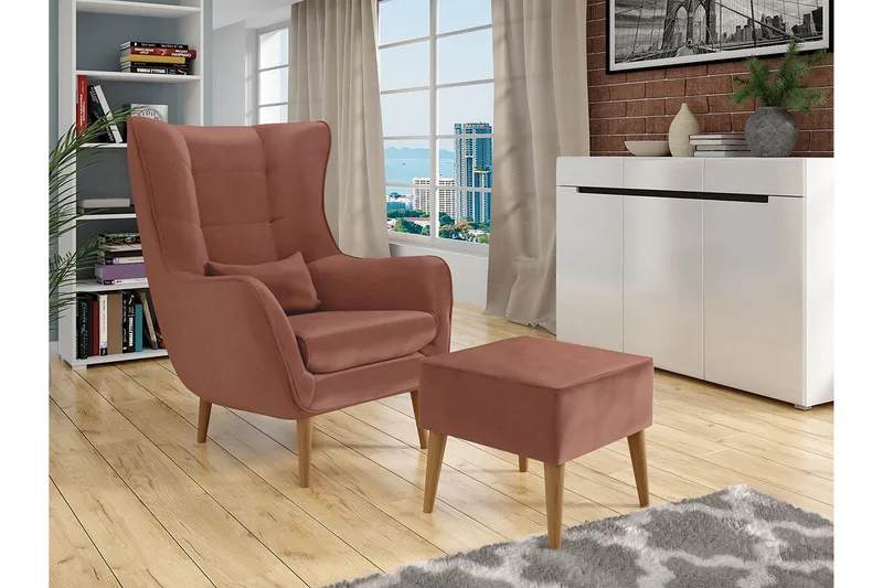 Lenestol - Rosa - Møbler - Stoler & lenestoler - Lenestoler - Lenestol med fotskammel