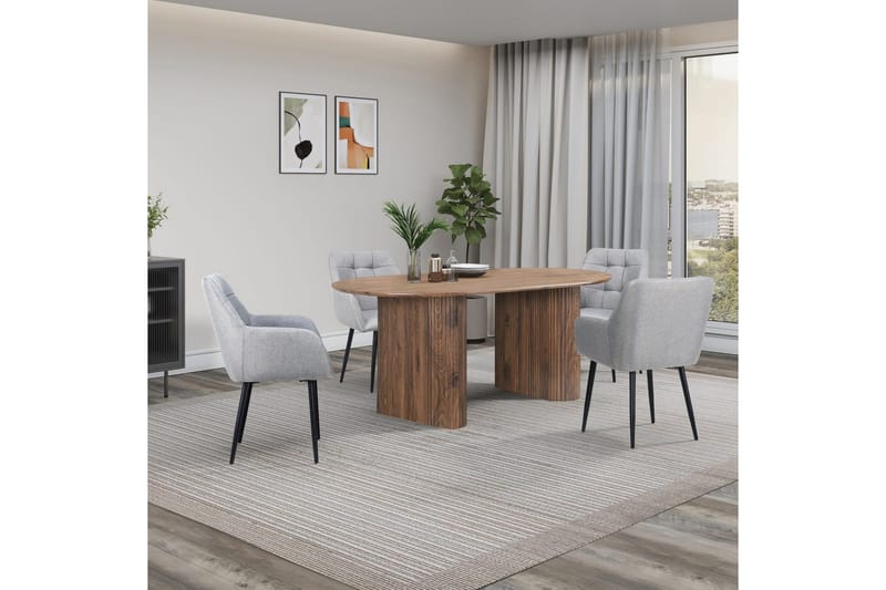 Lenestoler (med armlener) Loft24 Bostony karmstol Grå - Møbler - Stoler & lenestoler - Spisestuestoler & kjøkkenstoler