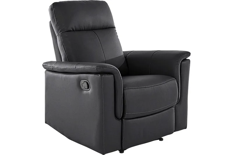 Recliner Southbrook Svart, Ekte skinn/PU/Tre/Metall, Manuell hvilestol, Svart, Ekte skinn/PU/Tre/Metall, Manuell hvilestol