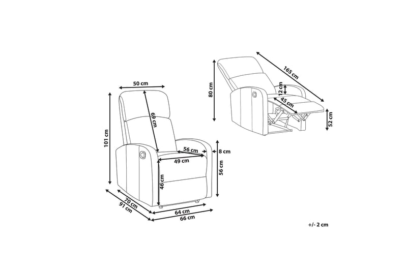 Virrat Lenestol LED-belysning + USB-port - Hvit - Møbler - Stoler & lenestoler - Lenestoler - Recliner & kinostol