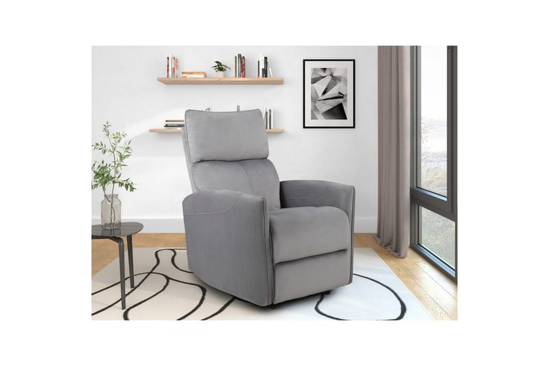 Recliner Pineto Grå, Fløyel/Metall/Tre - Grå, Fløyel/Metall/Tre - Møbler - Stoler & lenestoler - Lenestoler - Recliner & kinostol