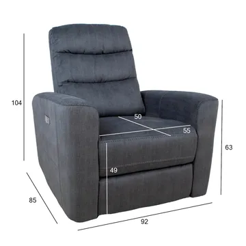 Reclinerlenestol Darvi med elektrisk mekanisme - grå fløyel - Møbler - Stoler & lenestoler - Lenestoler - Recliner & kinostol