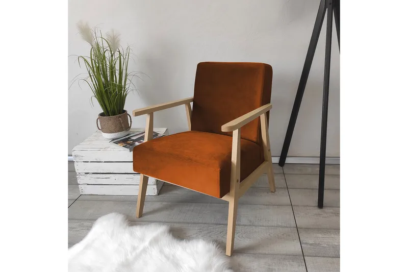 Retro Lenestol - Fløyel/Brun - Møbler - Stoler & lenestoler - Lenestoler