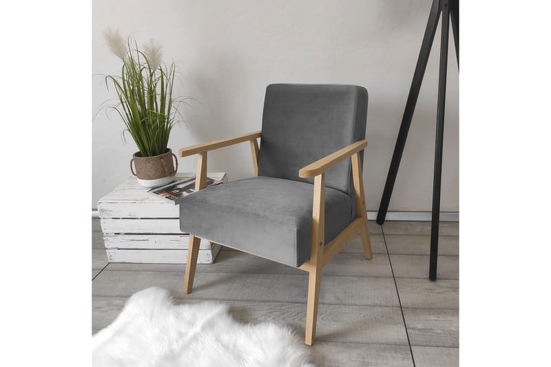 Retro Lenestol - Fløyel/Grå - Møbler - Stoler & lenestoler - Lenestoler