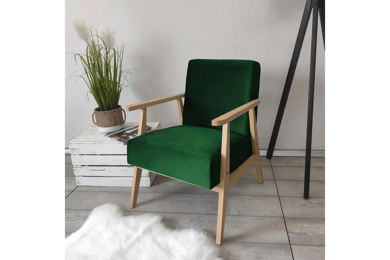Retro Lenestol - Fløyel/Grønn - Møbler - Stoler & lenestoler - Lenestoler