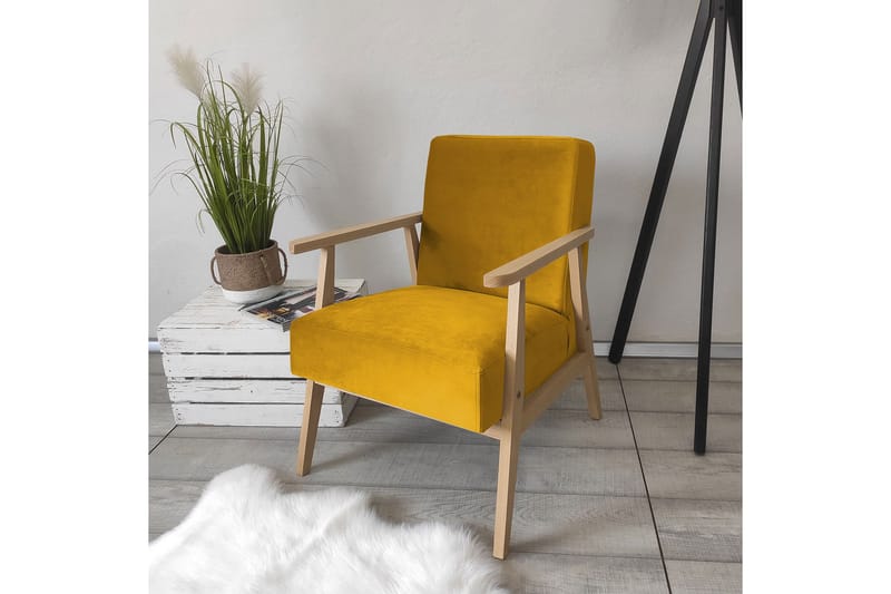 Retro Lenestol - Fløyel/Gul - Møbler - Stoler & lenestoler - Lenestoler